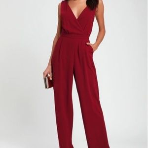NWOT Kiska Burgundy Lace Wide-Leg Jumpsuit